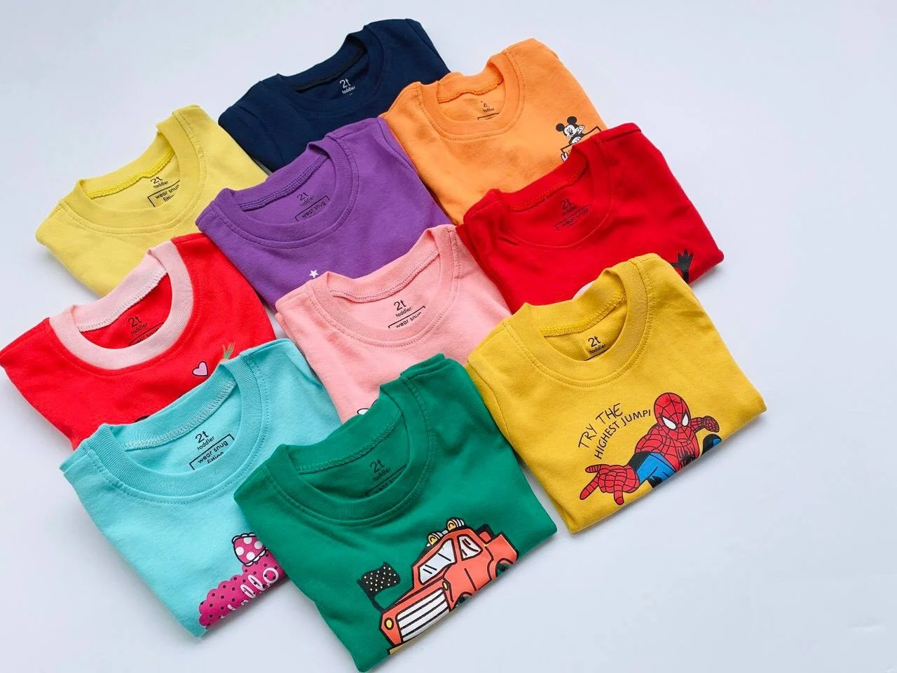 Wholesale Kids Clothing Casual 95% Cotton and 5% High Quality Fabric Colorful T-Shirts with Logo for Children Aged 9 Years