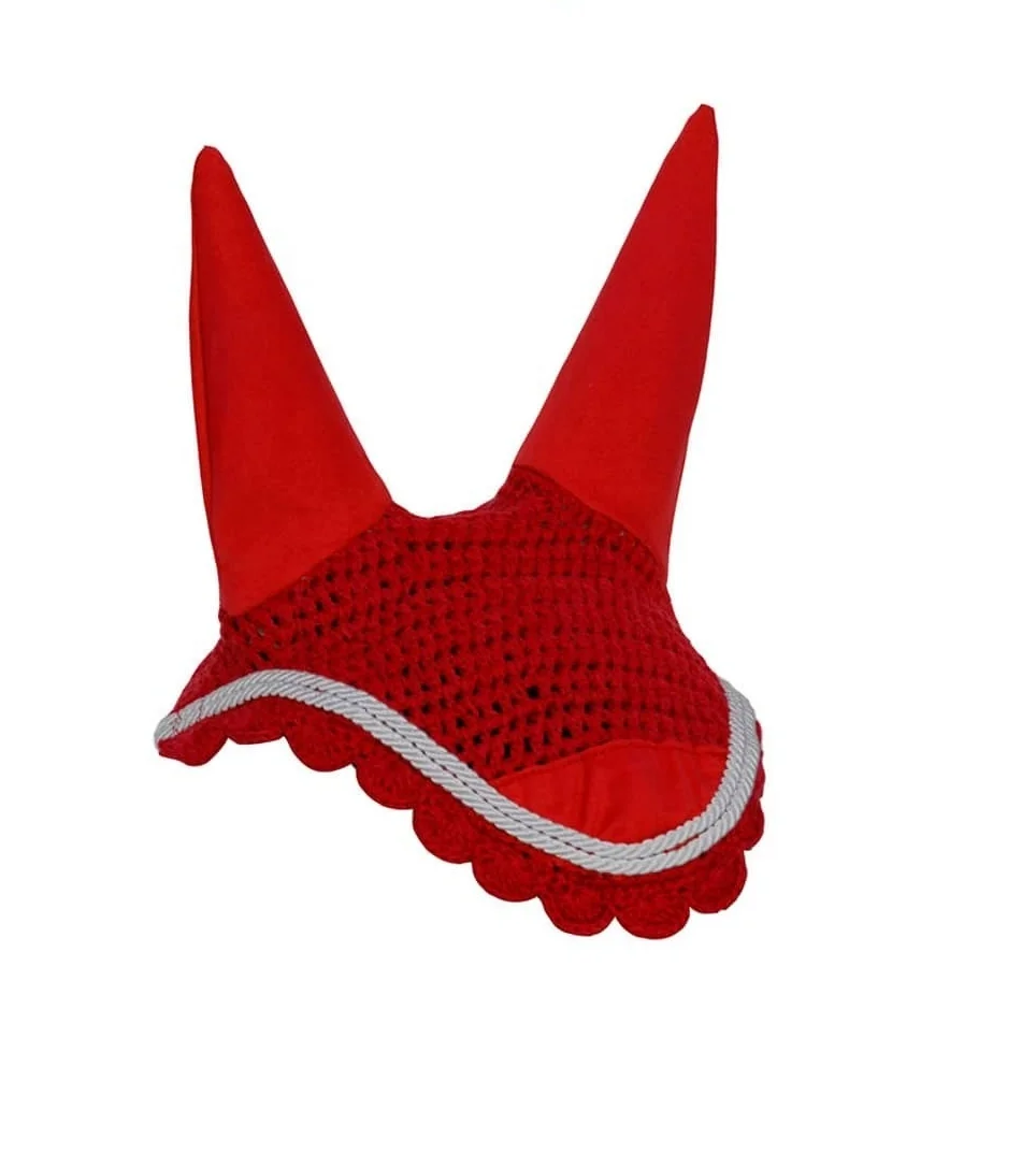 White Horse Riding Crochet Fly Veil and Ear Bonnets with Logo embroidery Multicolor Decoration Rope Ear Muff