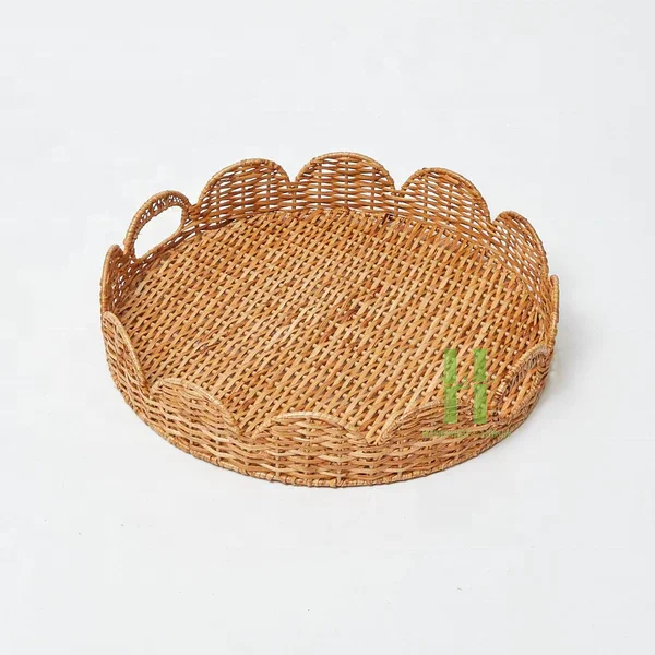 Best Seller Scallop Rattan Tray Eco Friendly Serving Tray OEM Rattan Scallop Basket Rattan Charger Plates from Vietnam Factory