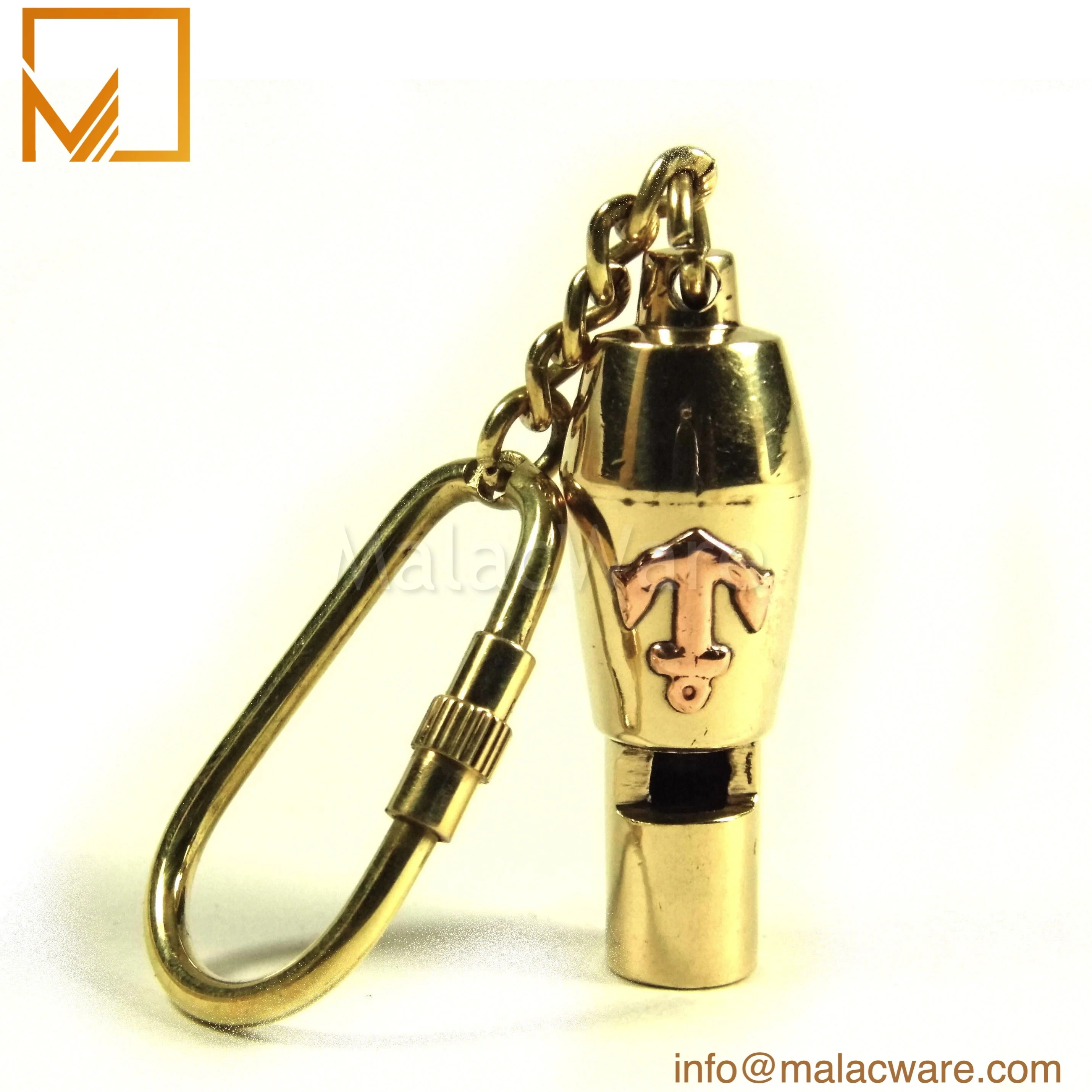 Brass nautical Marine whistle with anchor Nautical Antique Brass Key ring Decor Polished key ring