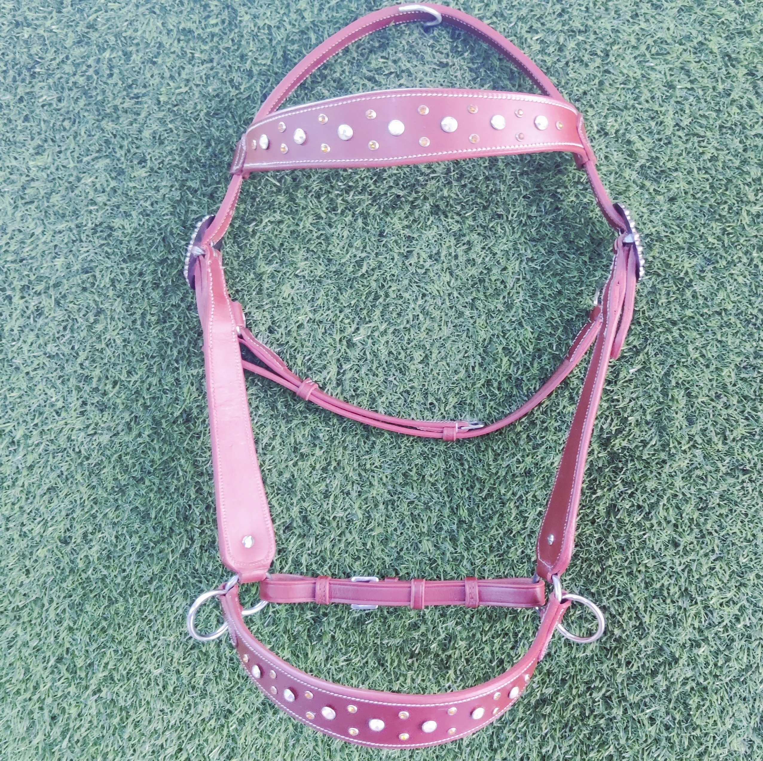 Bit less bridle cum headstall fancy style tan colour leather western witless bridle decorative horse bridle