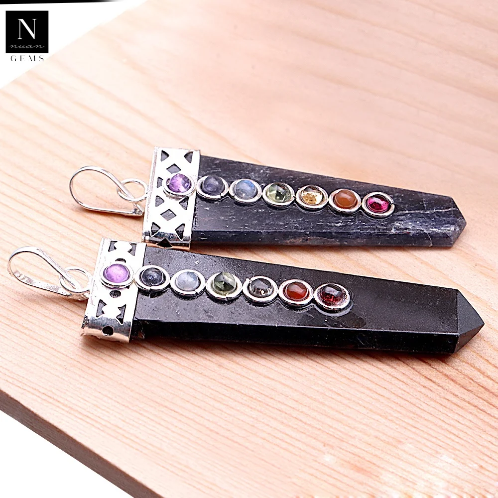 Seven Chakra Terminated Natural Gemstone Healings Pointed Charm Pendant