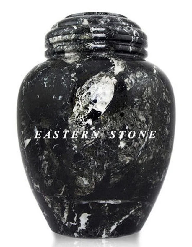 ONYX, MARBLE STONE BLACK WHITE EUROPEAN DESIGN CREMATION URNS, ASH URNS, FUNERAL URNS