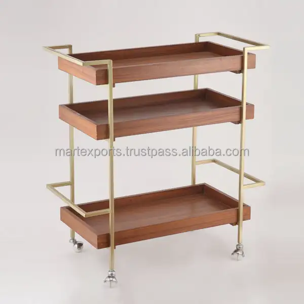 Hotel and Home Furniture Luxury Gold Metal Frame Bar Carts Drink Trolley Wine & Beer Serving Metal Bar Ware Trolley Hotels