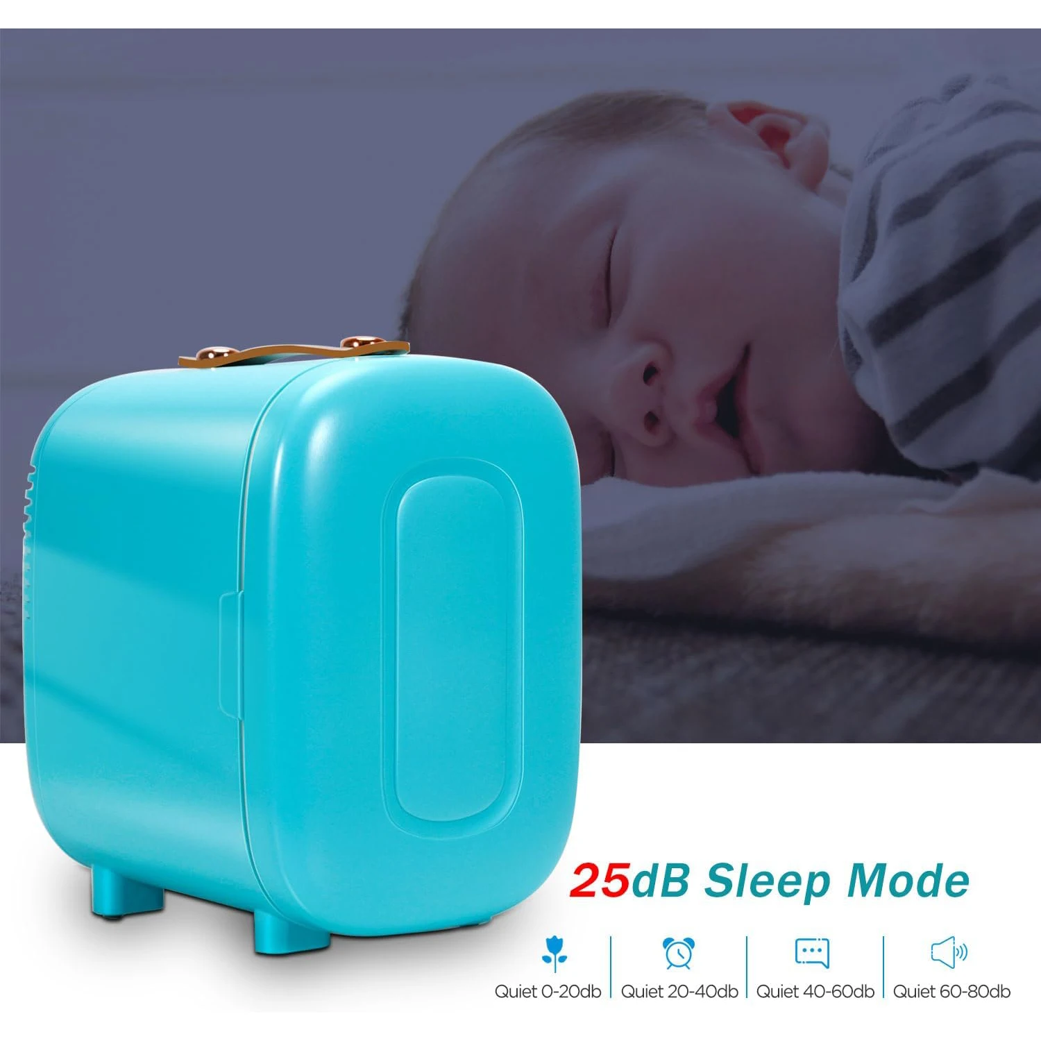 Portable Mini Fridge Cooler and Warmer, 4 Liter Capacity Chills 6 Cans, Snacks, and Skincare Products, A/C Operation,  (Blue)