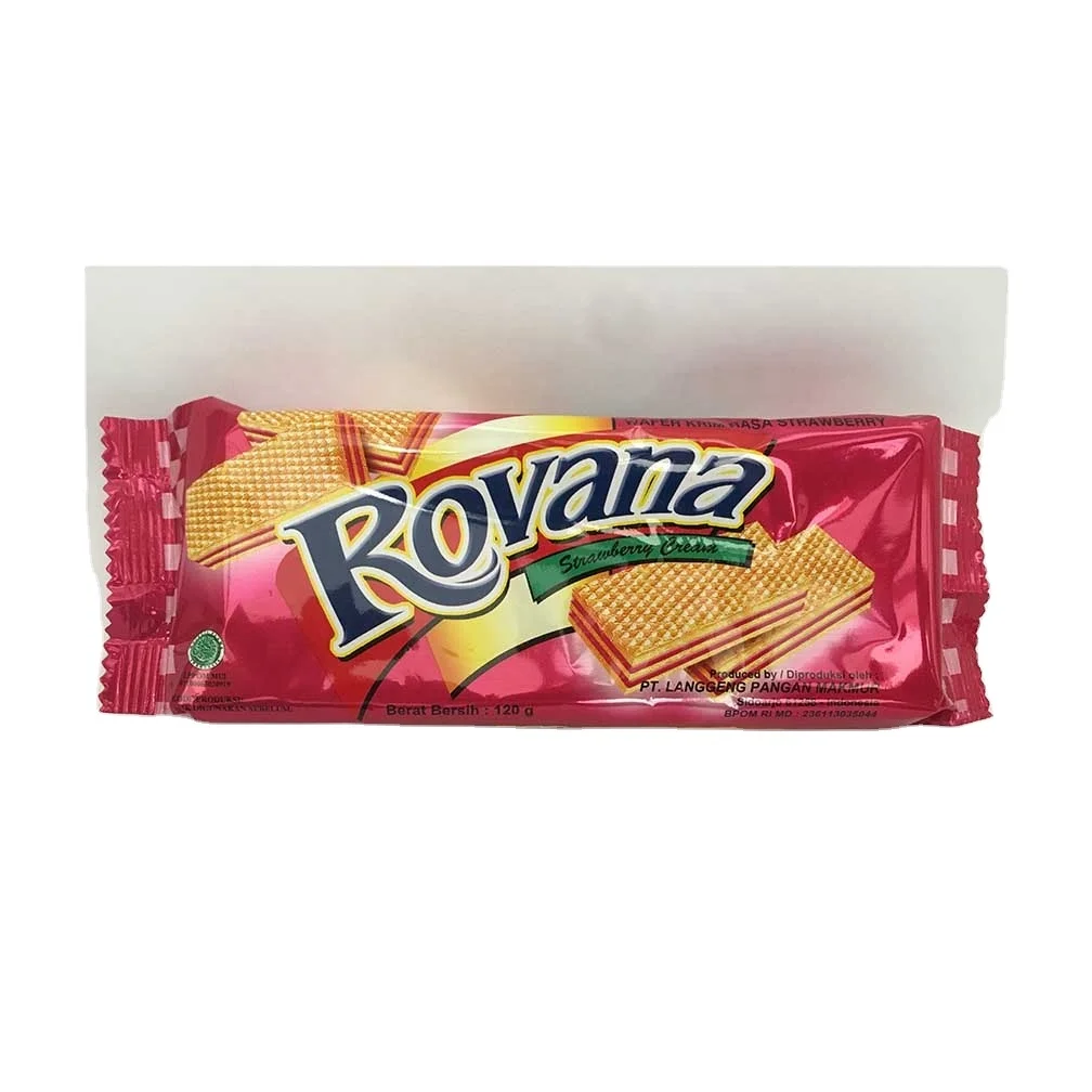 Hot Sell Indonesia Manufacture Wafer Biscuit Chocolate, Strawberry, Pandan Flavour ( 120gr x 6 pc ) Rovana - OEM