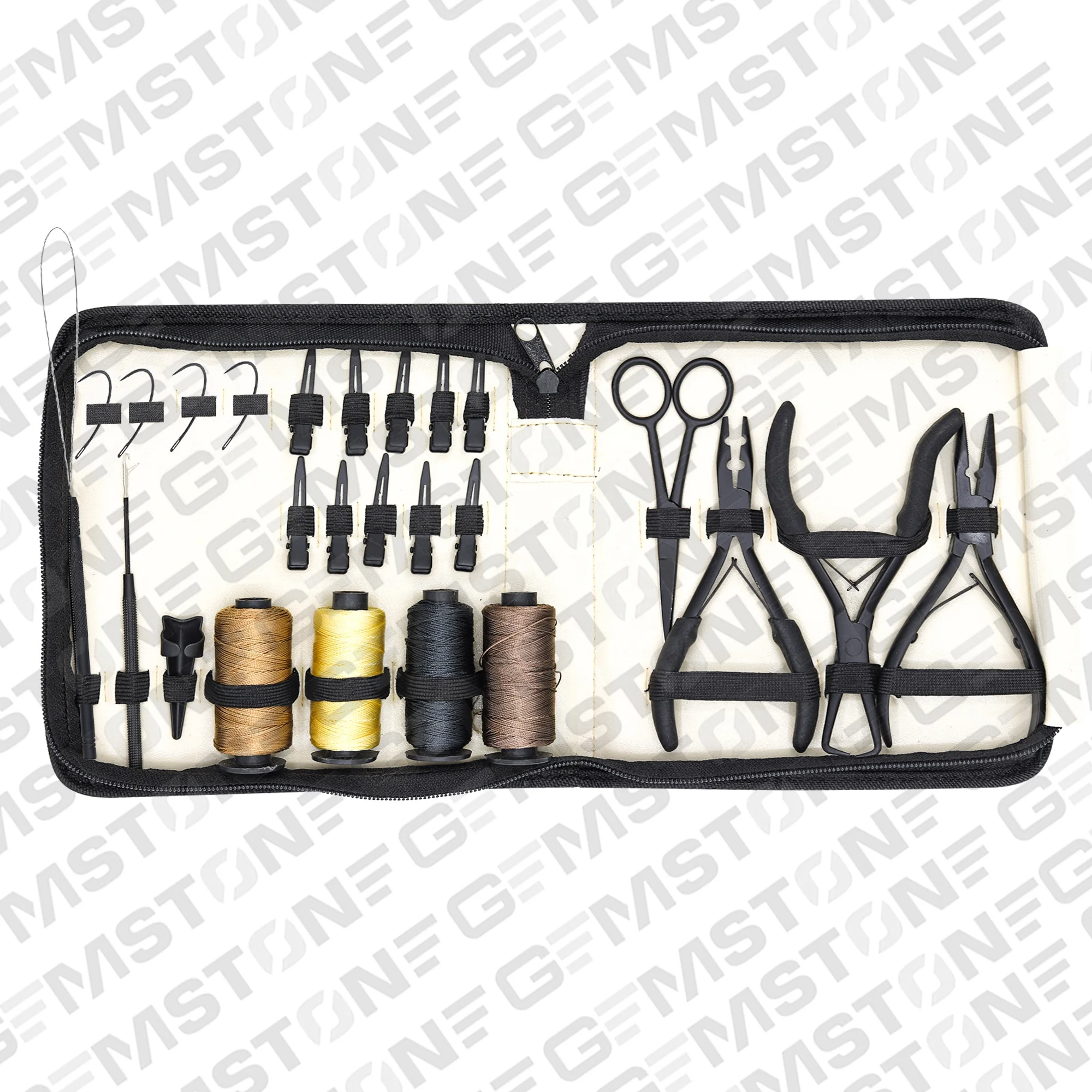 Профессиональные плоскогубцы для наращивания волос, набор инструментов с крючком, зажимы для разделения волос, иглы, вытягивающие крючки, петли, ножницы черные