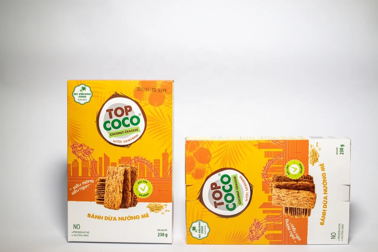 TOPCOCO - New arrival Coconut Cracker with Sesame 180gram snacks biscuits crunchy and delicious baked roasted coconut