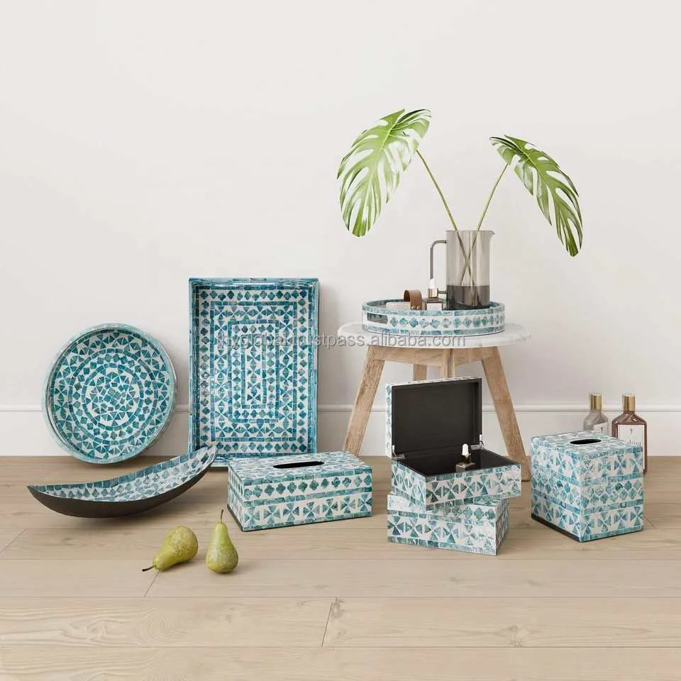 Роскошный поднос из перламутра с ручками прямоугольный декоративный домашний