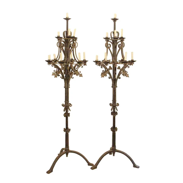 wrought iron floor candle holders set of 2 metal tall standing Natural Color Solid Metal Good Quality For Home Light Decoration