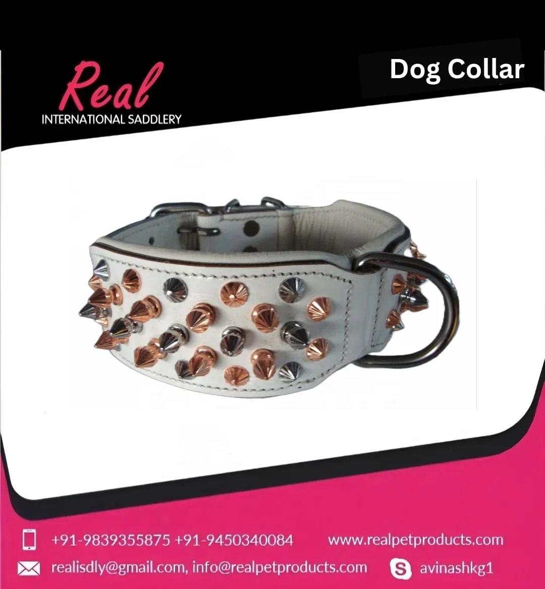 Best Quality Pet product Studs Decorations Genuine Indian Leather Dog Collar Available At Wholesale Price