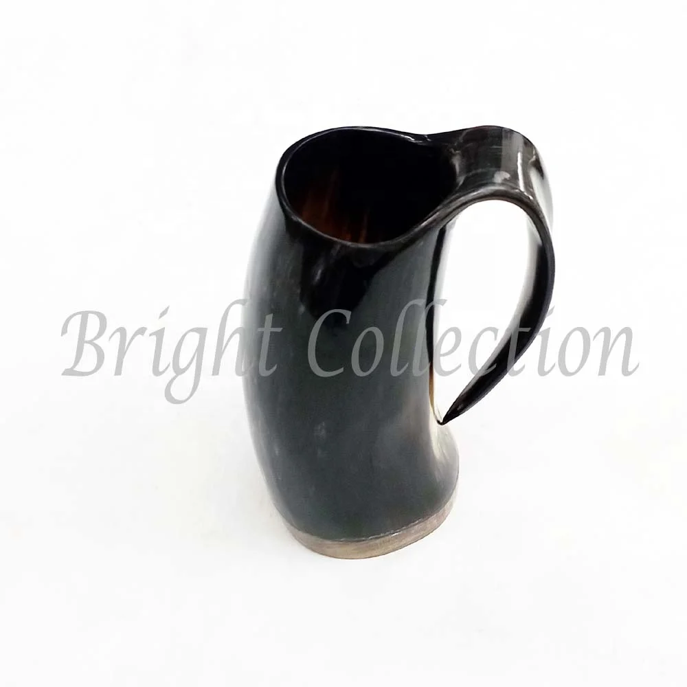 White Natural Color Cow Horn Decorative Round Edge Natural Buffalo Horn Beer Mug Viking Drinking Horn Tankard Mug/Cup Carved