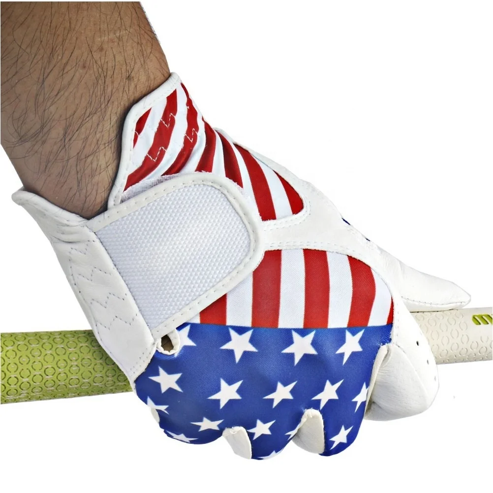  Лидер продаж OEM под заказ американский флаг кожаные перчатки Cabretta для гольфа с левой ручкой Молодежные взрослые игры в гольф