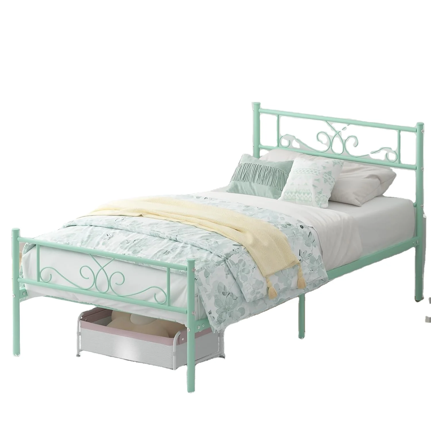 Twin Size Bed Frame with Headboard and Footboard Steel Slats Support Twin Metal Bed No Box Spring Needed Easy to Assembly