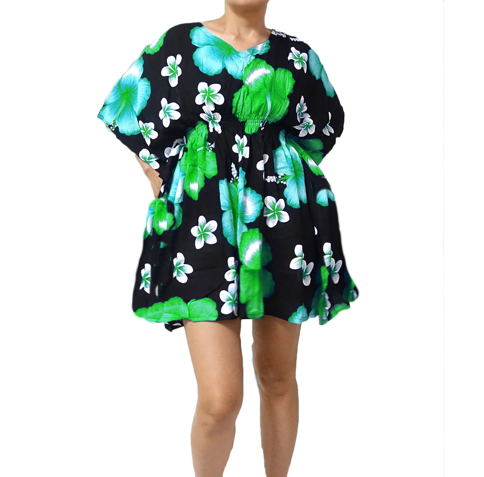 HIPPIE BOHO GYPSY Hibicus floral elastic kaftan cover up hawaii butterfly Shirts Mini dresses Plus size