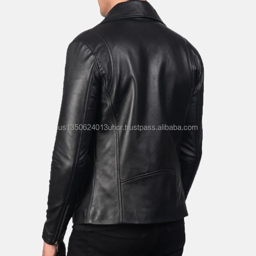 Unique Design Black Color Sheep skin Leather Jacket Long Sleeve Stylish mens Leather Motorcycle Jackets Zipper  Closure Style