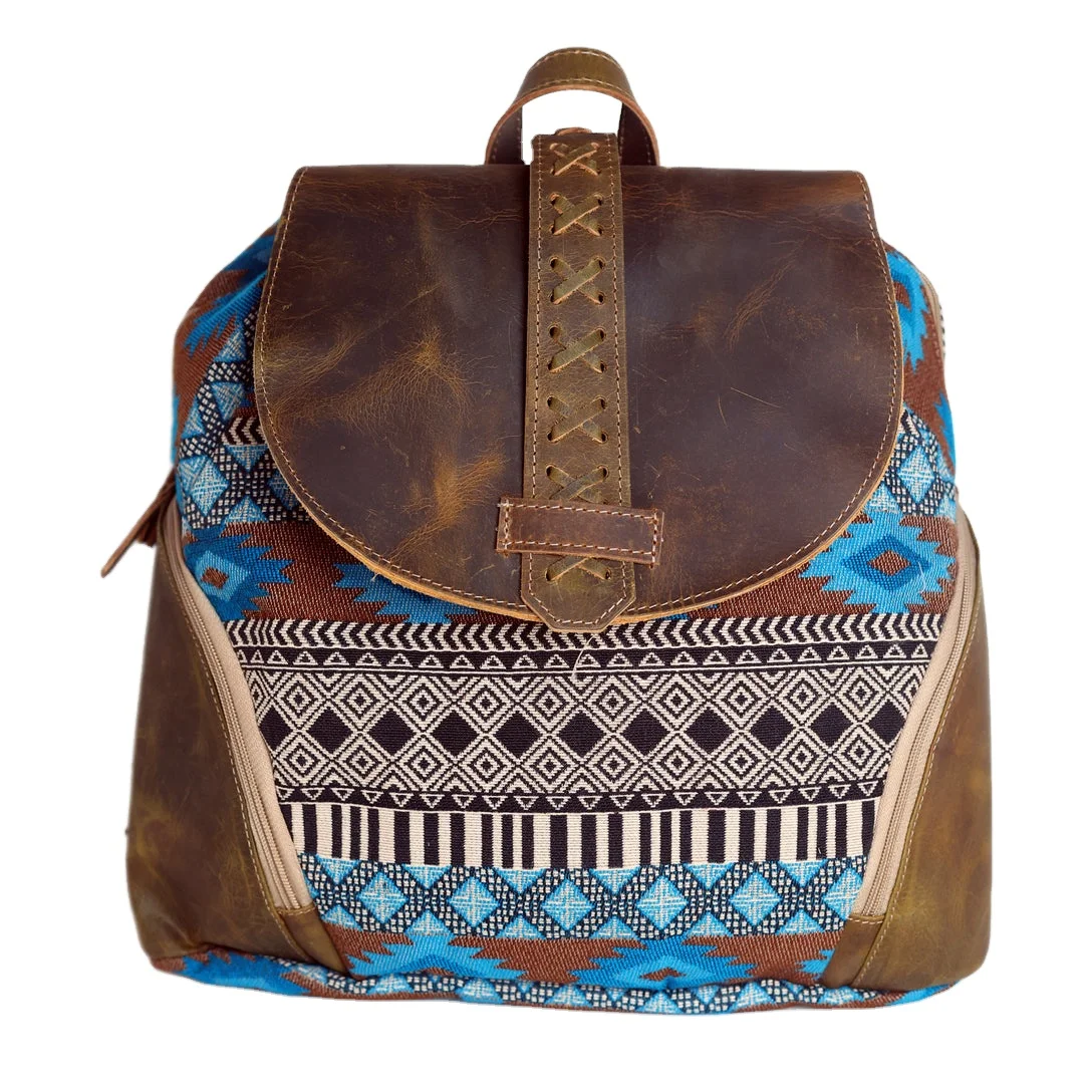 Western Style Mayra Genuine Leather & Canvas Tote Bag Ladies Handbag for School Daily Work Travel Sample Option Available