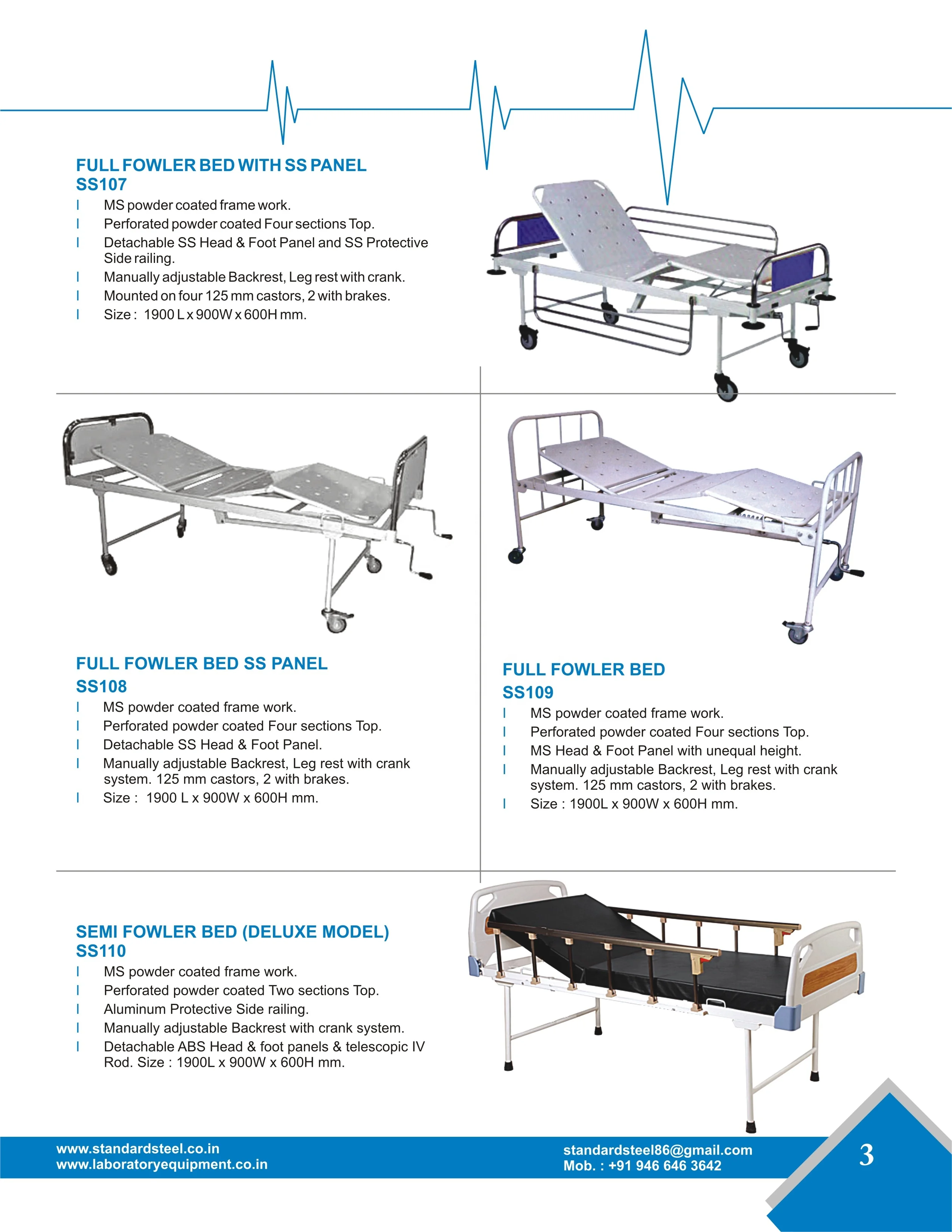 Single Function Hospital Medical Bed with Fowler Position Steel/Metal Adjustable Crank for Patient Comfort