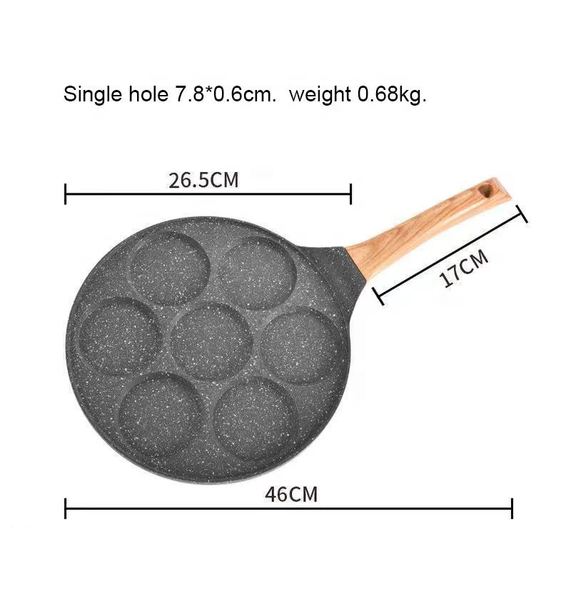 7 Cups circle Non Stick Pancake Pan Egg Pancakes Cooking Pans Waffle Maker Frying Pan With Wooden Handle