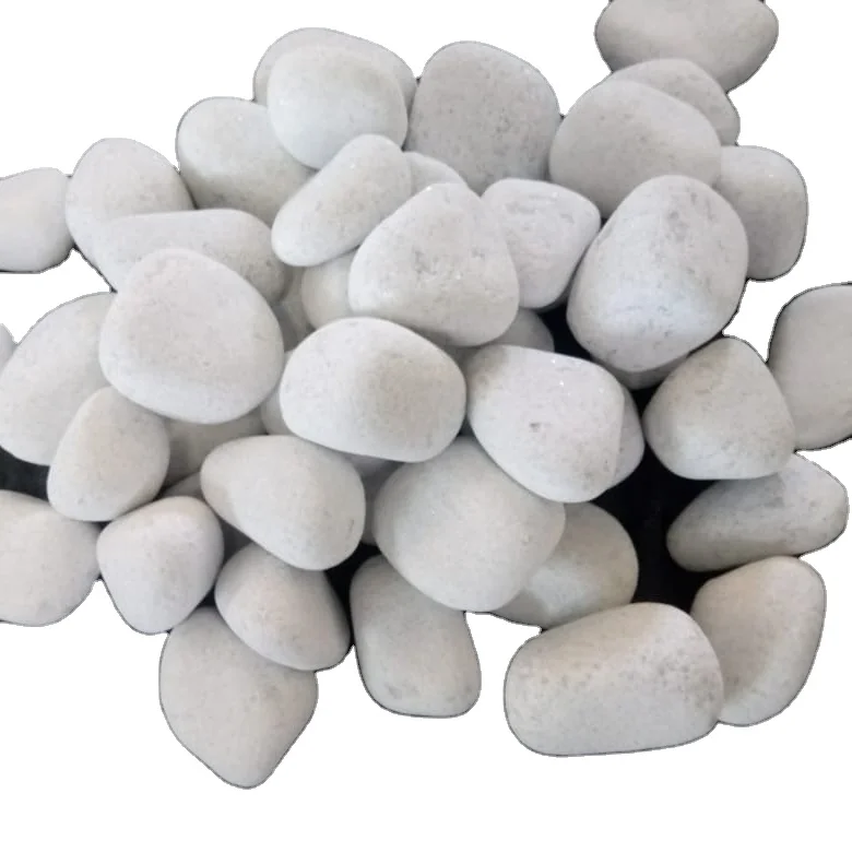 Snow white shinny marble rough rocks stone round dolomite burnt and tumbled marble smooth pebbles stone in big size landscaping