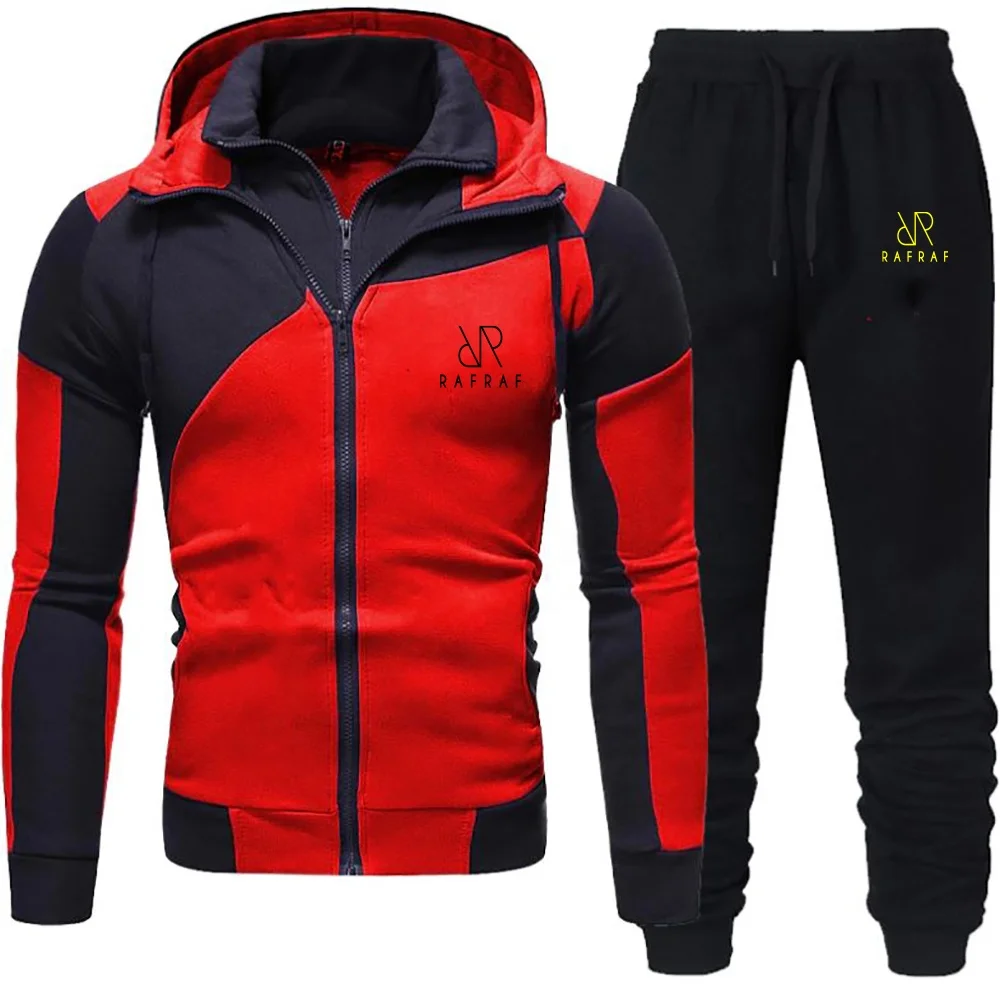 Новинка 2021 мужская спортивная одежда с капюшоном костюм на двойной молнии модная повседневная куртка для бега + спортивные брюки из двух предметов