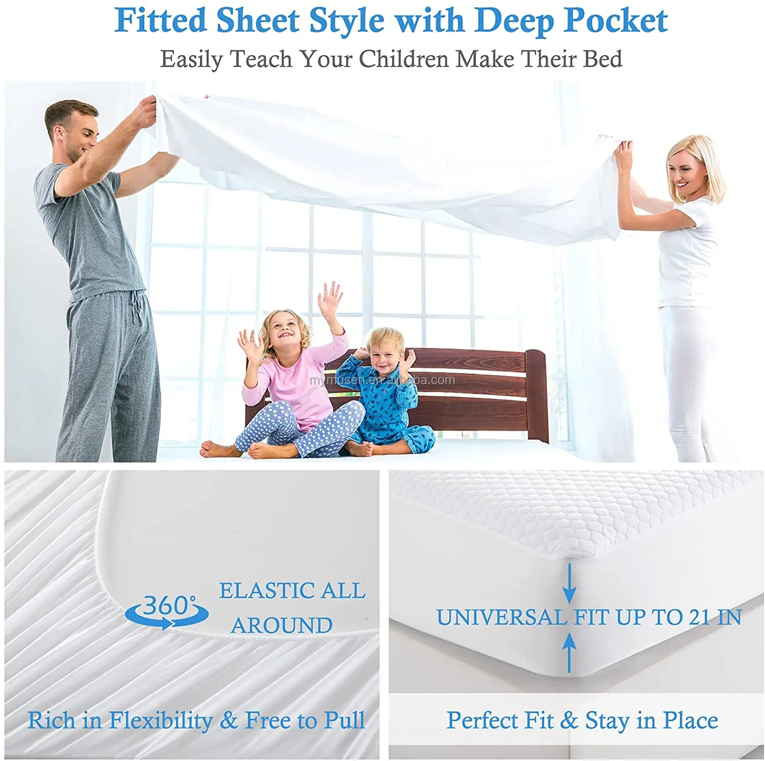 Premium Cooling Waterproof Queen Size Mattress Protector Mattress Pad Cover Fitted Sheet Breathable