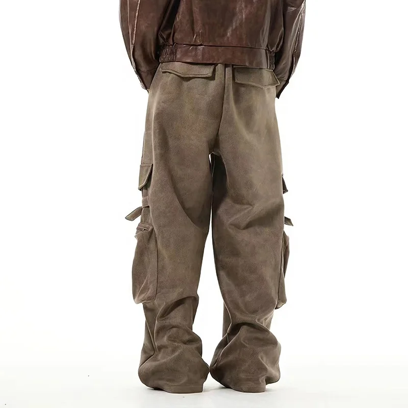 GDTEX custom denim jeans manufacturer baggy cargo pants men suede multi pocket oversize cargo pants men