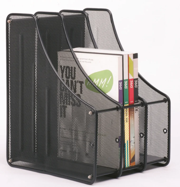 3 Compartments Metal Mesh Desktop File Sorting Rock Magazine Holder File Organizer Metal Desk Storage