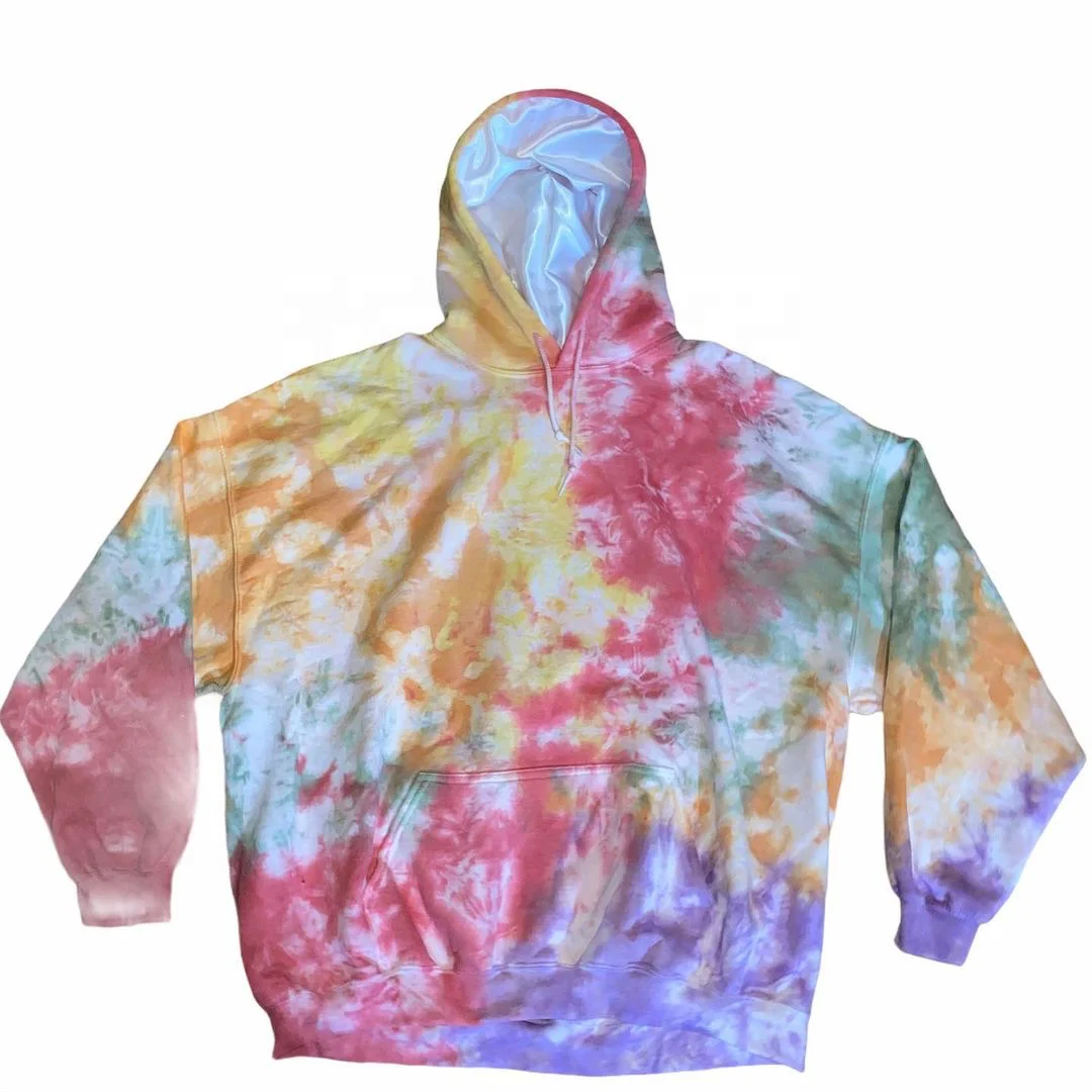 New Custom high quality unisex split pattern linen women embossed colorful with hood set full silk tie dye satin lined hoodie