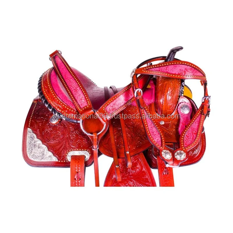 Highest Quality Horse Saddle for Comfortable Seat Filigree Pink Western Horse Barrel Racing Saddle Tack