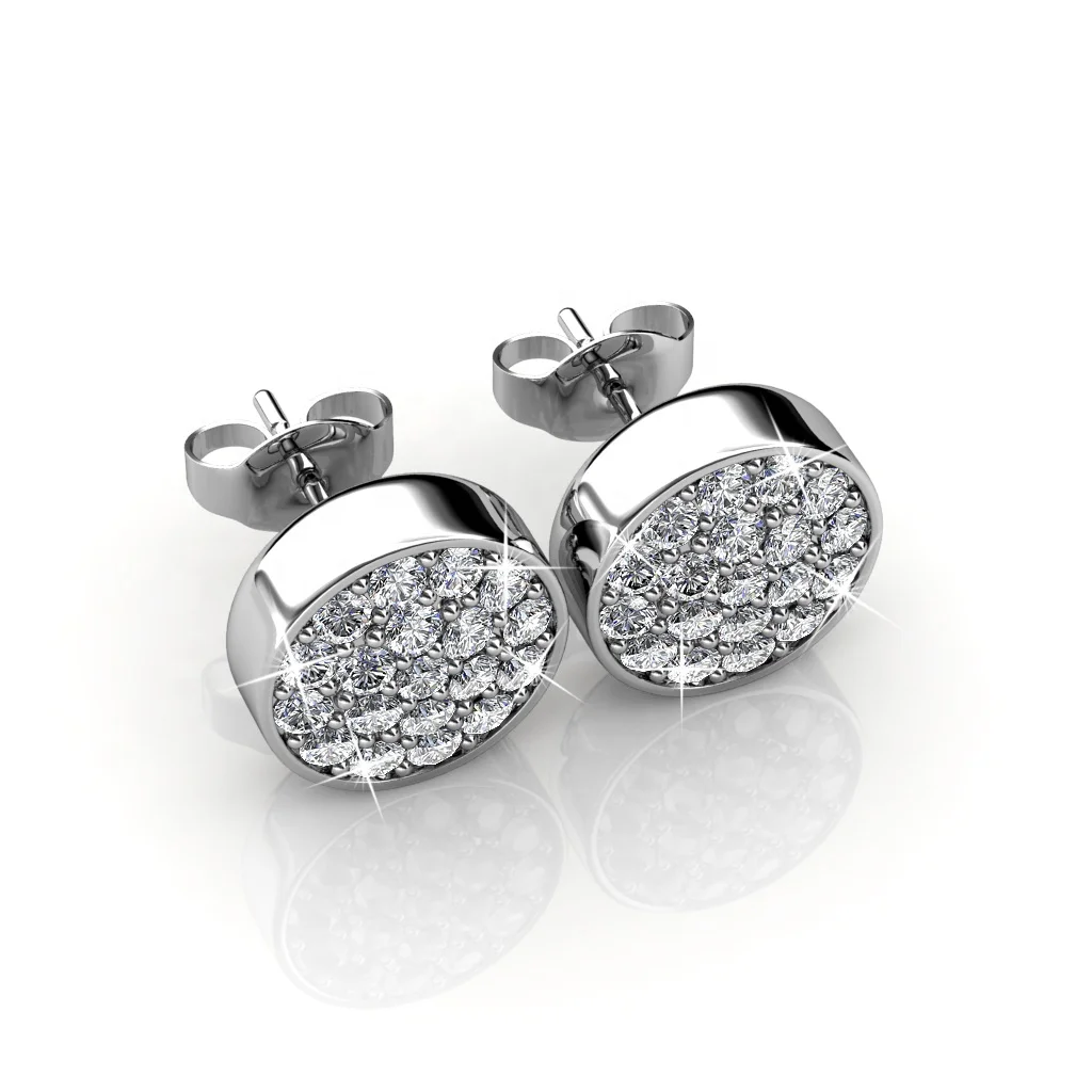 Hot Sale Sterling Silver 925 Simple Classic Small Round Pave Austrian Crystal Stud Earrings For Women Destiny Jewellery