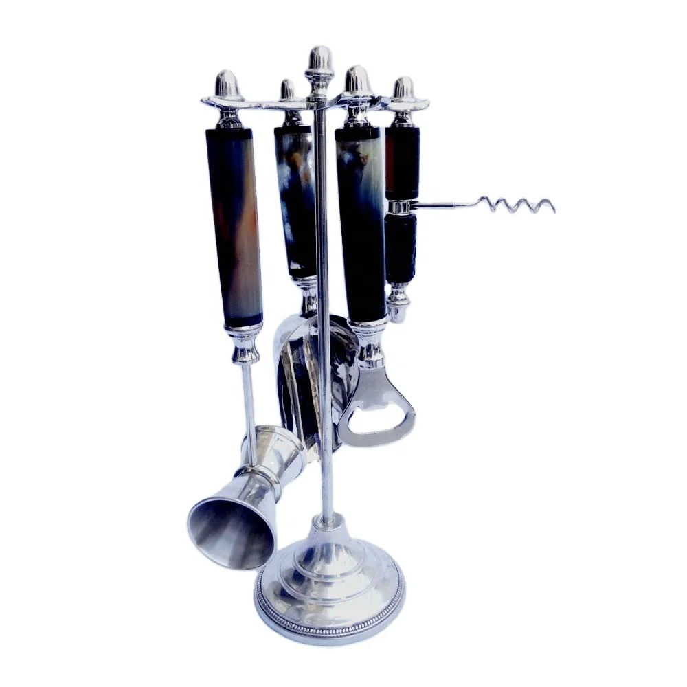 White And Black Horn Handle With Stand Handmade Bar Alcohol Accessories Set  Barware Gift Sets Cocktail Shaker Sublimation Blank