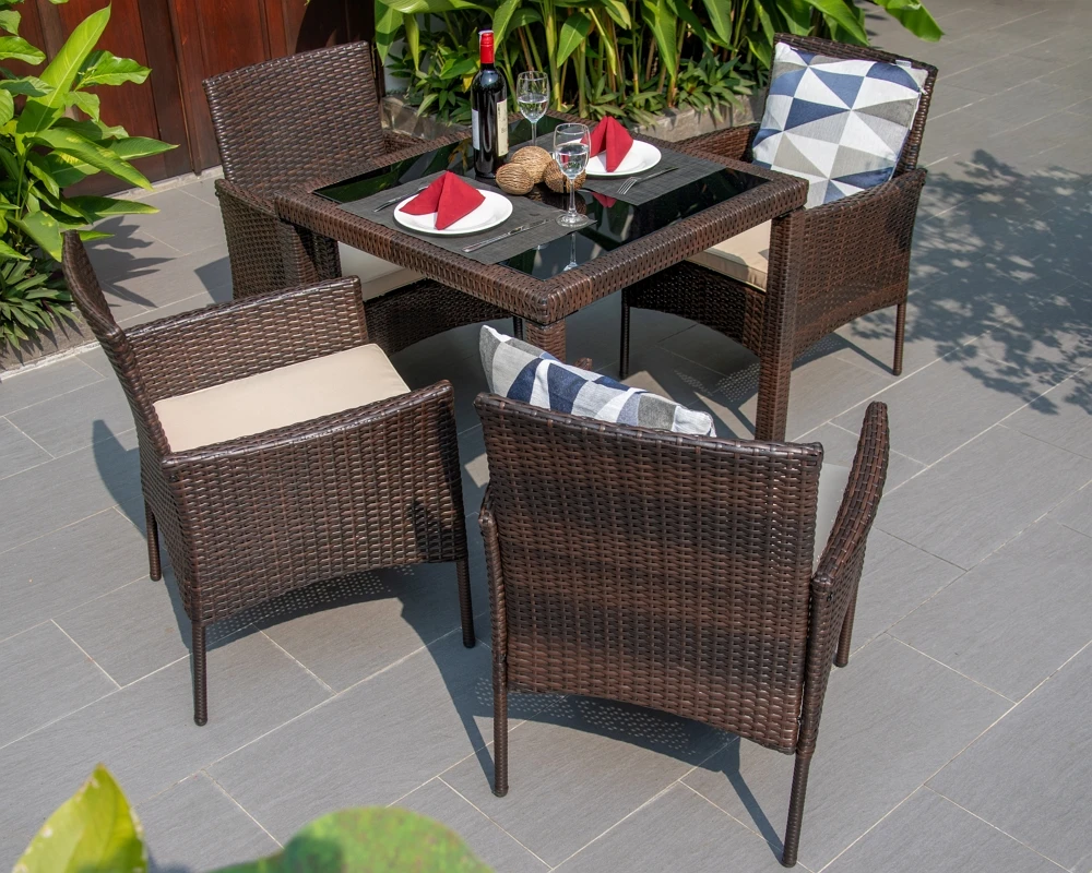 Best Choice 5-Piece Wicker Patio Dining Table Furniture Set for Backyard, Porch, Garden, Poolside, Modern Design