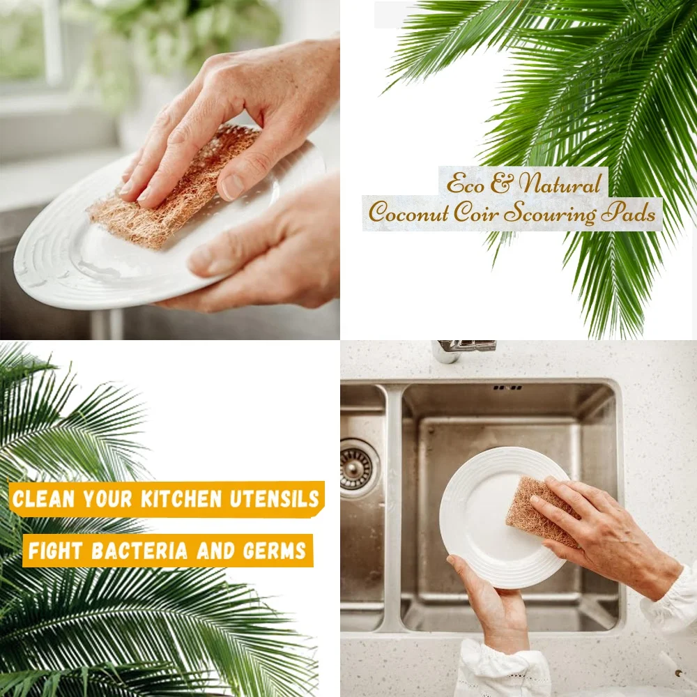 Natural eco friendly compostable biodegradable coconut kitchen scrubber fiber jaggy scrub pad cheap price