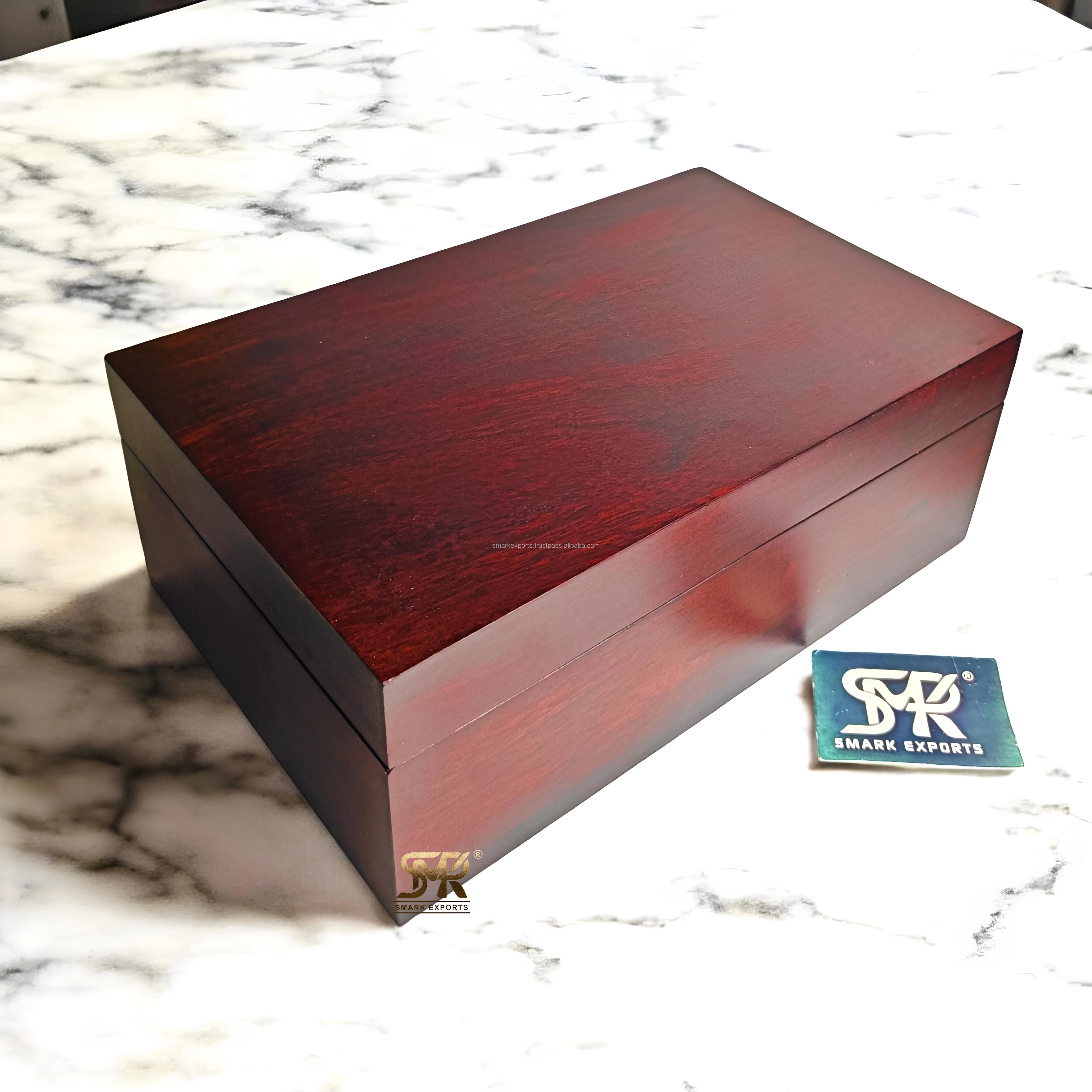 Handcrafted Wooden Box with Luxurious Blue Velvet Decorative Wooden Box for Jewelry Keepsakes and Special Gifts