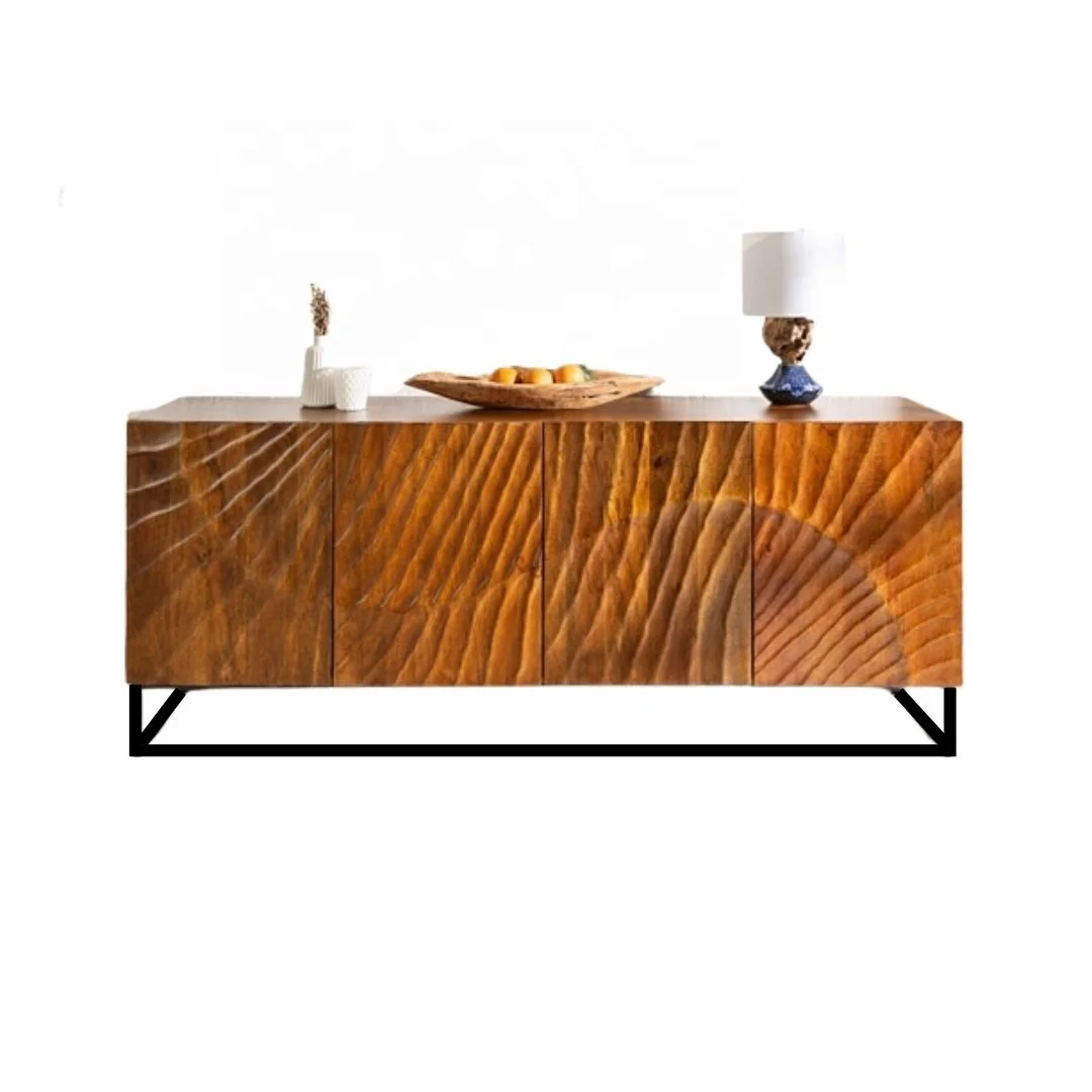 New trending rectangle shape wooden and Iron side board in dark brown color for living-room and others