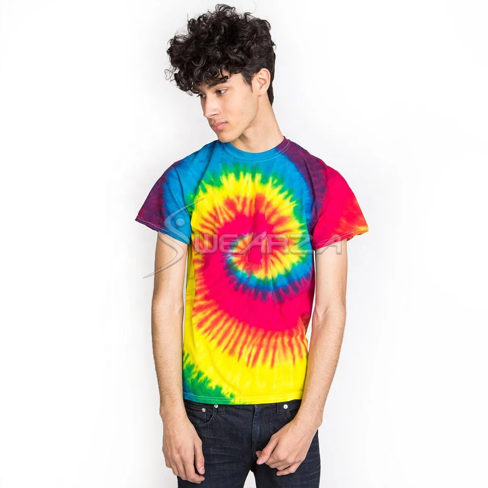 Three Colors Men Tie Dye Tee Custom 100 % Cotton Tie Dye shirt Sustainable tie-dye organic cotton tee