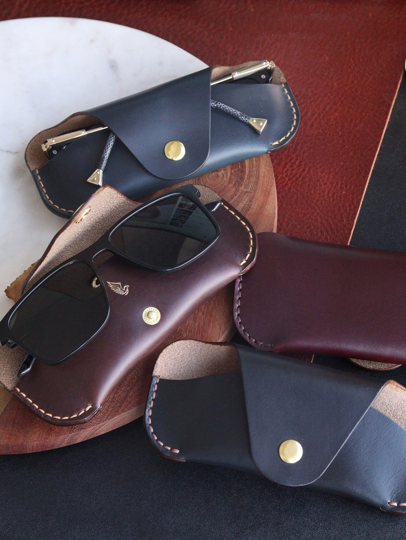 Leather Glasses Case Made From Black Chomical Eyewear Sleeve Slim Simple Sunglasses Cover Clasp Craft LGC-0075