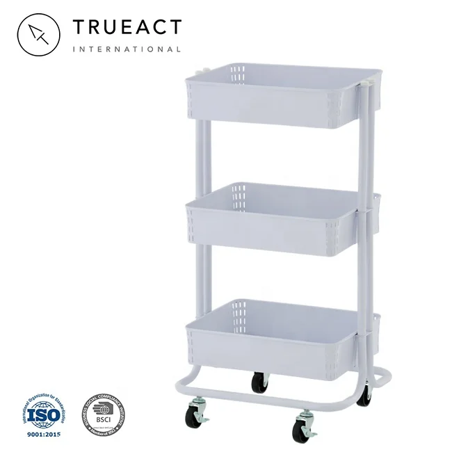 Made in Taiwan 3 tier layer metal kitchen serving rolling storage organizer trolley utility rolling cart storage cart