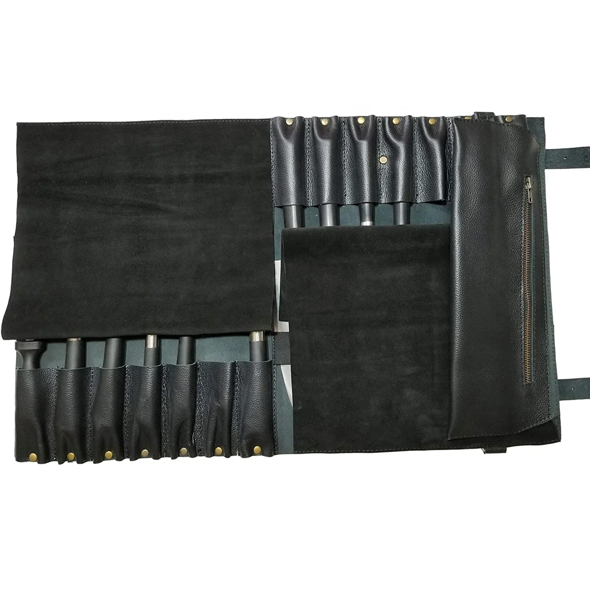 Professional Custom Waterproof Durable Leather Roll up Knife Bag Foldable High Quality Chef Tool Bag with Strap