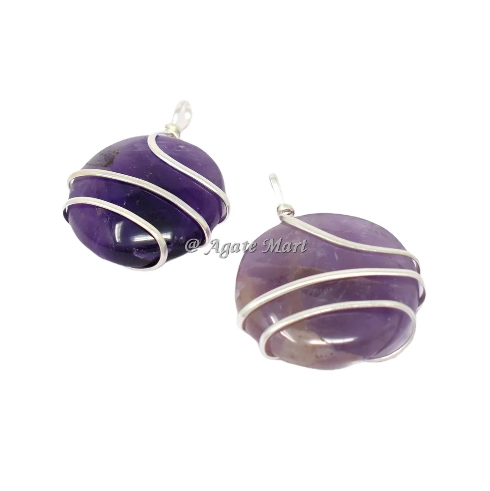 Hot-selling Amethyst Circle Wire Wrapping Pendant Handmade Silver Plated jewelry Reiki Healing Stones Souvenir Wholesale Price