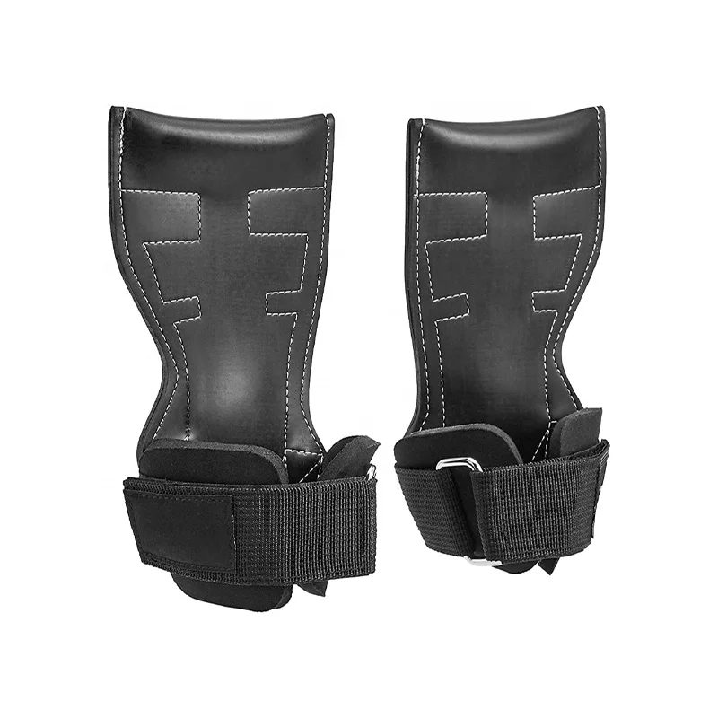 OEM Manufacturer Customized Carbon Leather Weightlifting Hand Grips Unisex Anti Slip Rubber Pam Grip Pad Gym Wrist Wraps Grips