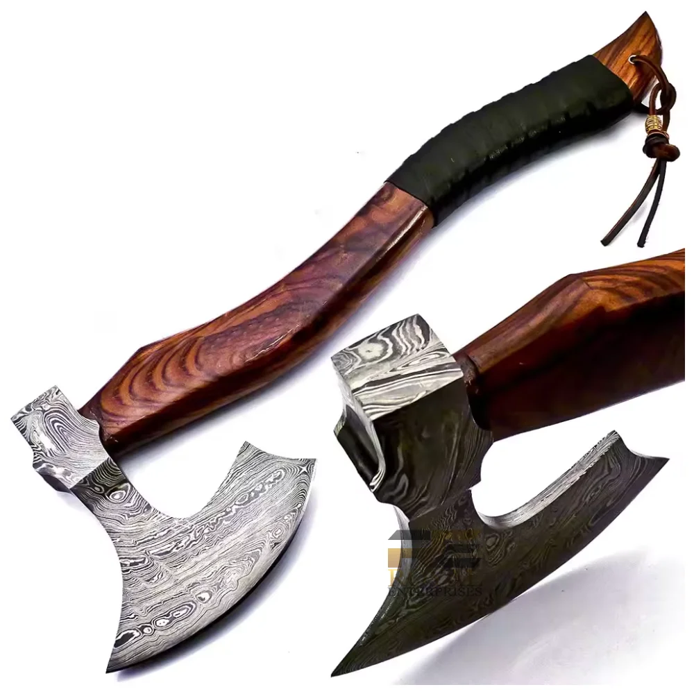 Handmade Damascus Steel Tomahawk / LF Axe with Rose wood Steel Axe Hatchet Outdoor Camping Tool Hand Forged With Cover