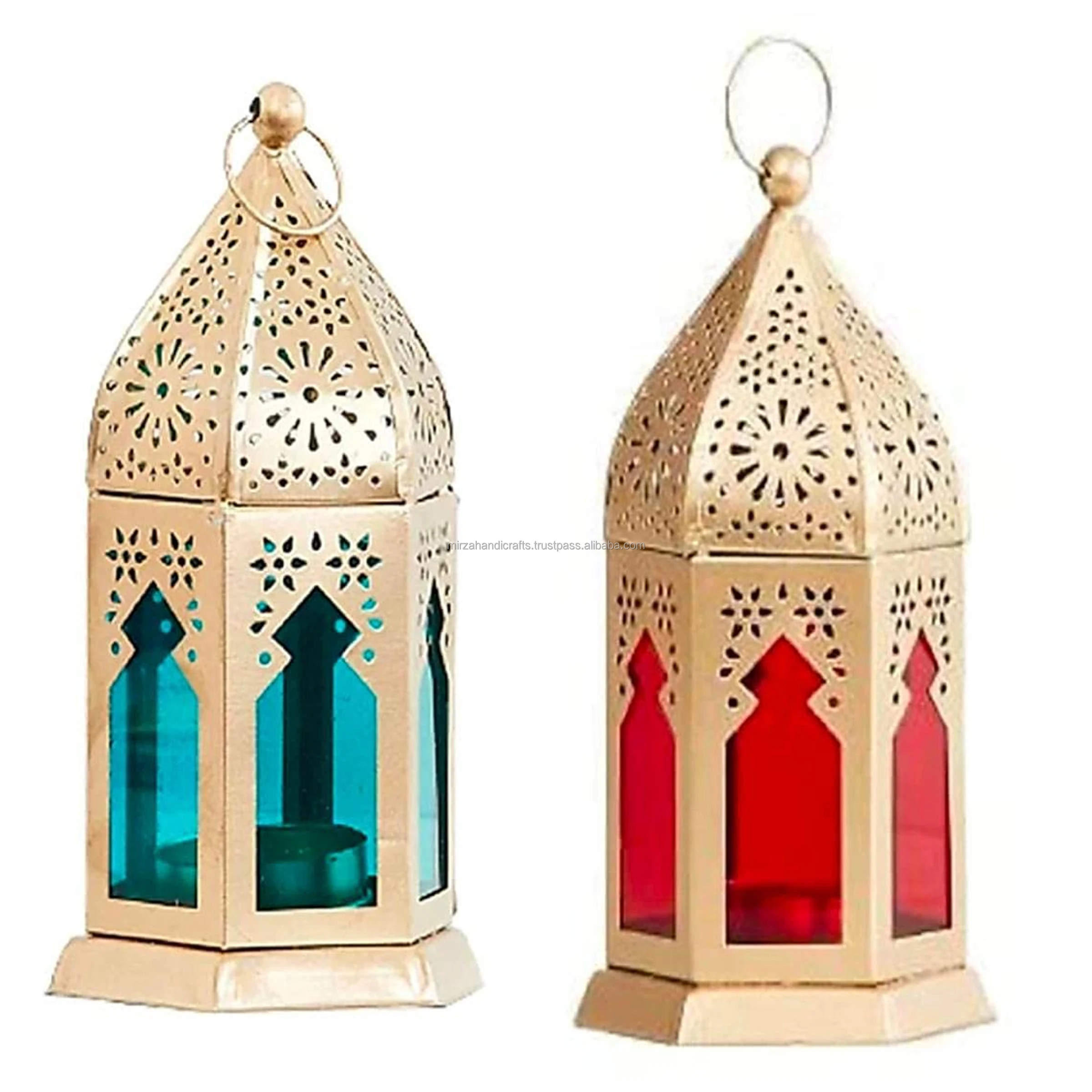 Golden Brass Moroccan Candle Lanterns Golden Wedding Decoration Lantern Beading Lantern Set at Cheapest Price