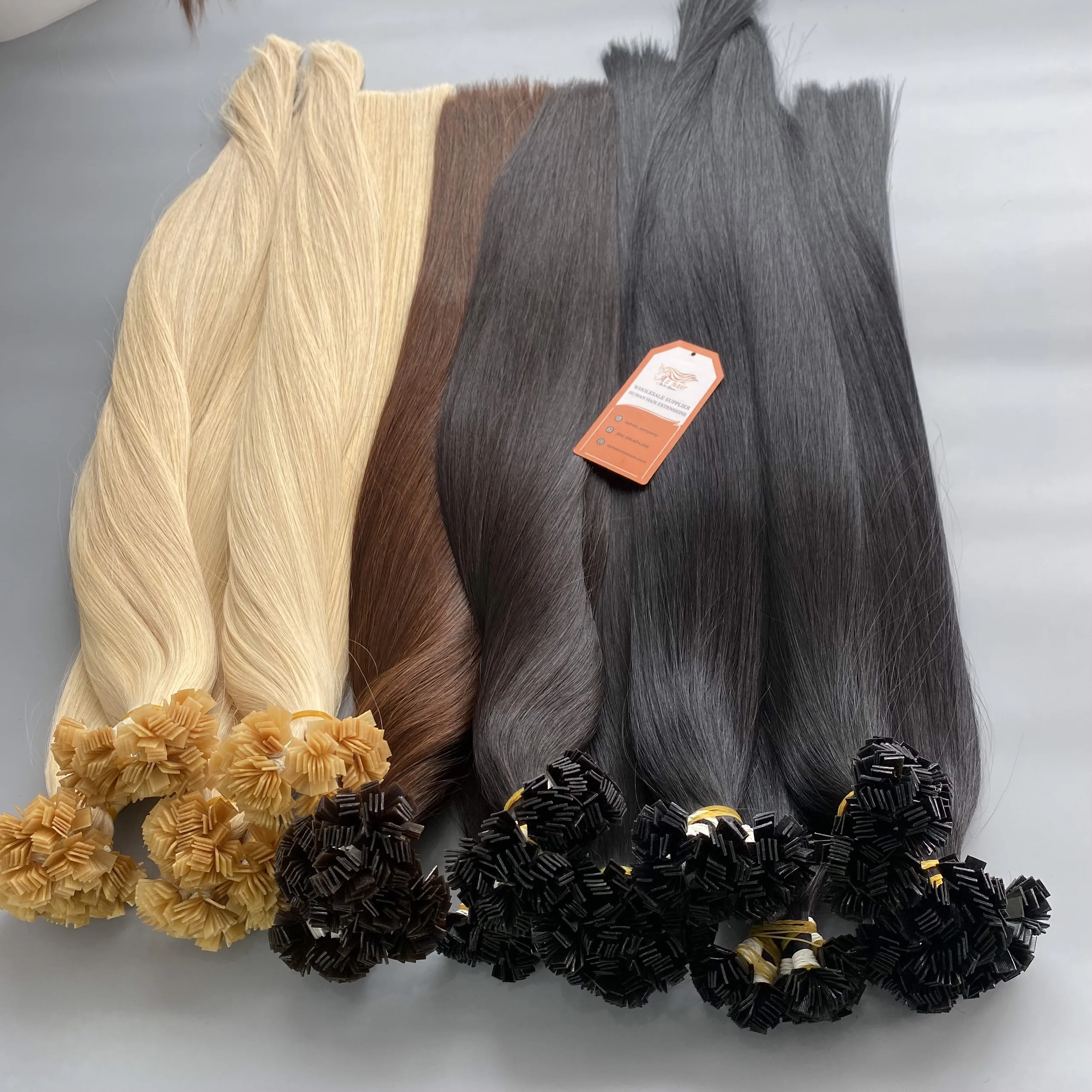 Factory Cheapest Wholesale Price Raw Vietnamese 100% Human Hair Flat Tip Hair Extensions Straight Customized Highlight Color
