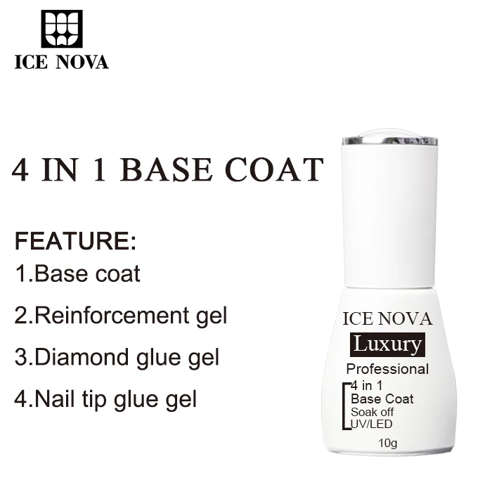 ICE NOVA 4 In 1 Base Coat Gel Glue As Nail Glue Reinforcement Stick Drill Soak Off Gel 10ml Base Coat Nail Polish