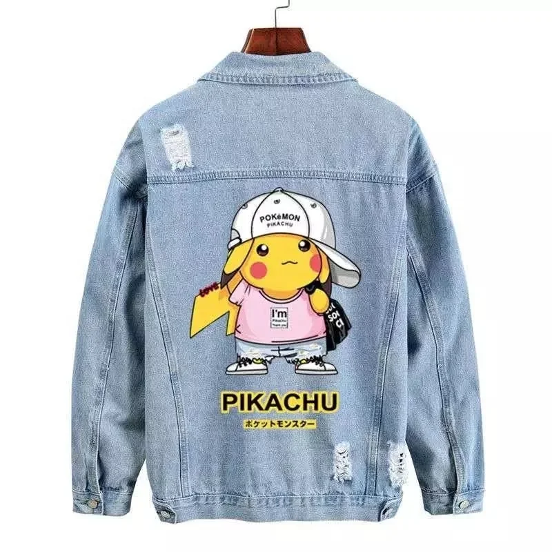 Best Selling anime printed back with multiple pockets Fashion Long Sleeve Casual Street Wear Winter Cotton Men Denim Jacket