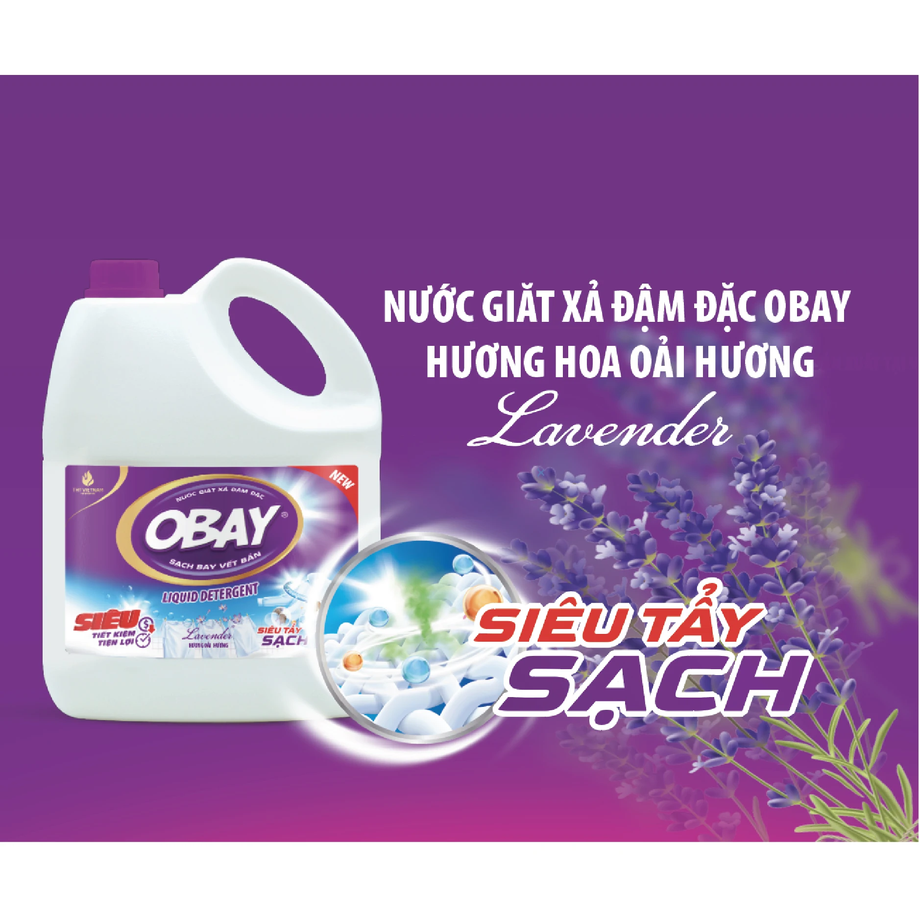 High Quality Obay Purple Liquid Detergent 3600ml Lavender Flower Fragrance APPAREL Cleaning Washing Laundry Detergent