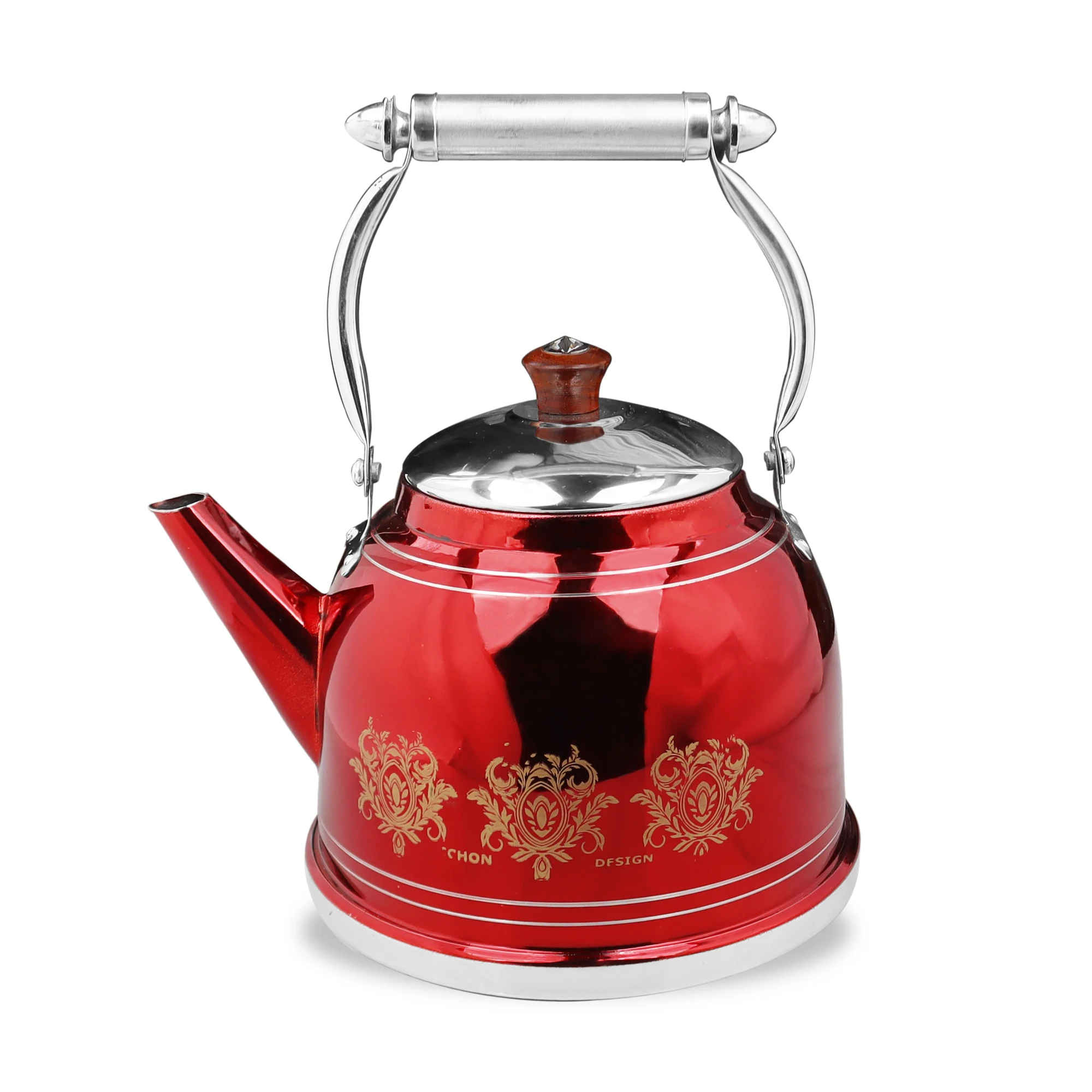 Chef Top Quality stainless steel Stovetop Tea Kettle Teapot Cookware in 3.5L in Euro Tow Red Rose Design with anti slip handles