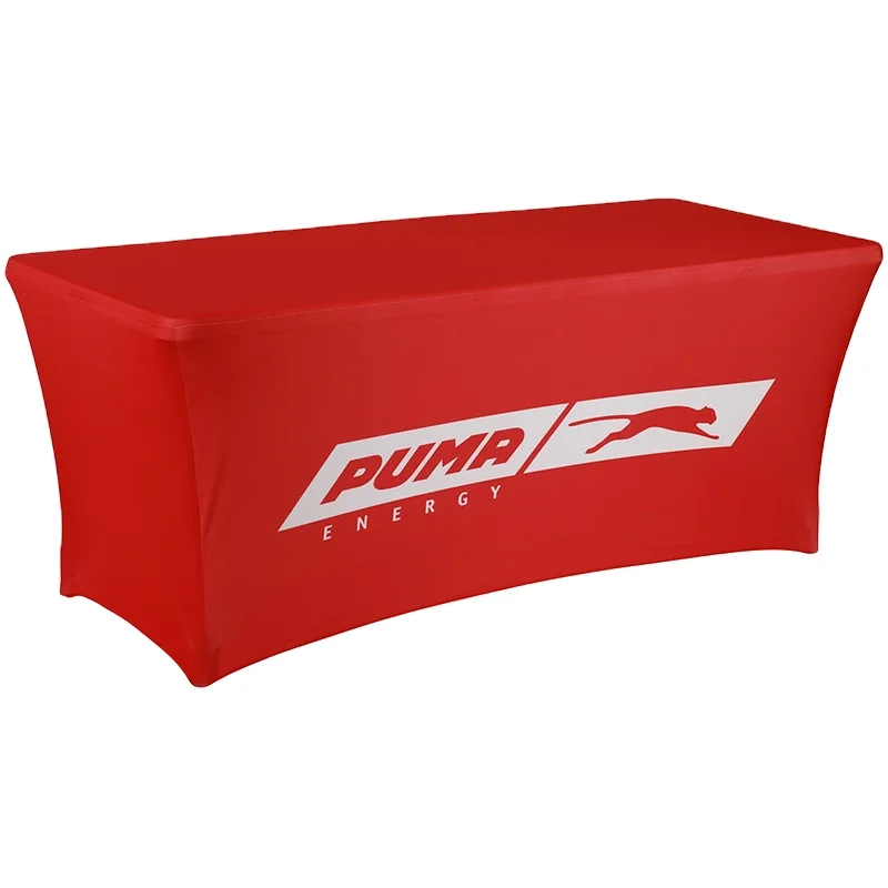 Custom Text Table Throw Heat Resistance Flexible Fabric Spandex Table Cover for Banquet Dining
